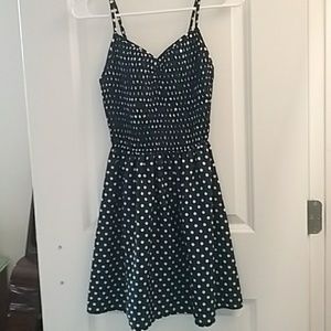 NAVY polka dot mini dress.